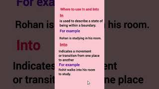 Where to use In and Into #learningfast #shortsfeed#viral #trending#english  #ytshorts #shorts#ielts