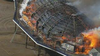 Dramatic aerial footage shows fire raging on Eastbourne Pier