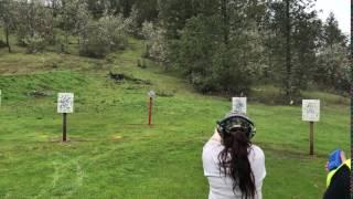 Emma Glock 19 shooting steel on a rainy day In oregon