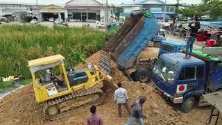 Incredible!! Dump Trucks Loading Flying Bike Helping By D31PX KOMATSU Dozer Skill Operator Pushing.