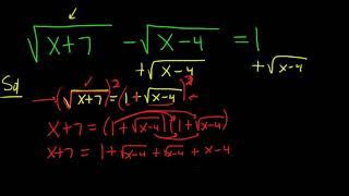 Solve the equation sqrt(x + 7) - sqrt(x - 4) = 1