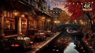 Autumn in Venice with Fall Foliage & Italian Restaurant Ambience | 4K 