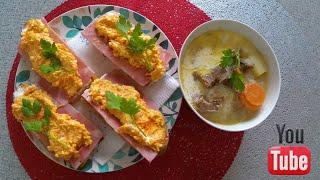 spicy salad with toasted bread,cheese,garlic,carrot and ham #ham #cheese
