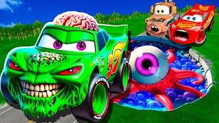 ZOMBIE Pit Transform In Beast Lightning McQueen & Big & Small Pixar Cars! Beam.NG Drive!