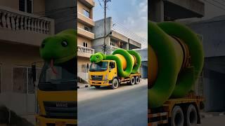 Evolution of a Centipede Eating a Tomato into a Green-Haired Snake Wrapped Around a Mixer Truck