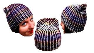 Женская шапка в технике Бриошь спицами. Часть 1 // Brioche Stitch // Women's hats knitting