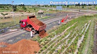 Starting New Project Landfill By Komatsu D20 Bulldozer Pushing Dirt & Miniature Truck Unloading Dirt