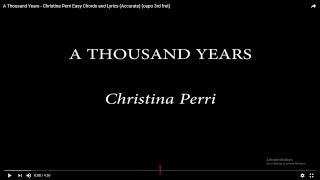 A Thousand Years - Christina Perri Easy Chords and Lyrics (Accurate) (capo 3rd fret)