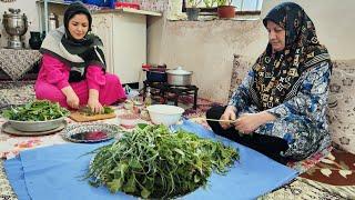 Cooking Gormeh sabzi with organic vegetables villagestyle! My mother-in-law's secret recipe!