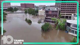 Drone footage shows flooded roadways in Texas from Beryl