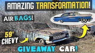 ABANDONED 50 plus years 1959 chevy RESCUED! AMAZING TRANSFORMATION! Give Away Car.