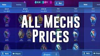 All Mech Prices  || Gear Hub Mech Prices || Mech Arena Gear Hub Update - Mech Arena