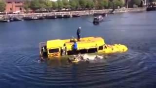 Liverpool famous yellow duck boat sinks in Albert dock.