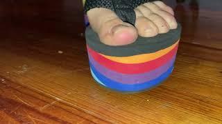 Test crush of a toy car in flip flops.