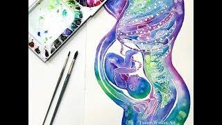 Watercolor tutorial - Mother and baby - Pregnant woman - Lauren Watkins art