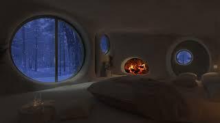 Relax in a Cozy Winter Cave With a Roaring Fire | Winter Atmosphere with Blizzard and Howling Wind