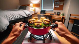 Preparing Cheesesteak sliders in my Dorm Room