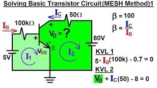 Electrical Engineering: Ch 3: Circuit Analysis (34 of 37) Solving Basic Transistor Circuit (MESH) 1