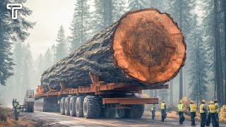 Extreme Dangerous Huge Wood Logging Truck Driving Skills | Powerful Machines And Heavy Machinery