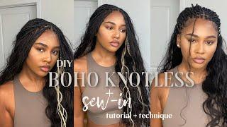 014| HOW TO: DIY BOHO KNOTLESS/SEW-IN! | QUICK XS Boho Knotless w/ human hair + technique |FT.@YWIGS