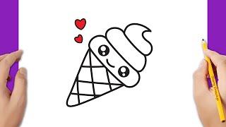 HOW TO DRAW AN ICE CREAM CONE KAWAII