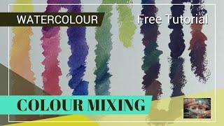 Watercolour colour mixing with 3 colours.