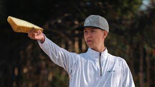 How far can Gannon Buhr throw a slice of bread?