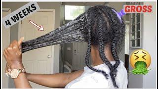 Taking out my 4 WEEKS OLD CORNROWS after using Aloe vera and rice water + before and after pic. WOW