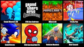 Count Masters 3D,GTA San Andreas,Minecraft,Tricky Fun,SonicForces,456 Survival But It's Prison