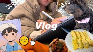 [브이로그/vlog] 웹툰작가의 일상루틴 공개 | 작업과정 | 차슈 | 명란계란말이 | 돼지목살된장조림  | 카페투어