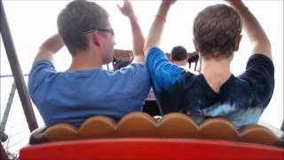 Tommy Des Brisay rides Goofy's Barnstormer Roller coaster with Brent Dodge