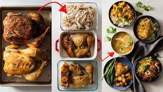 Two Whole Roasted Chickens = 5 Dinner Recipes (+ Free Printable PDF)