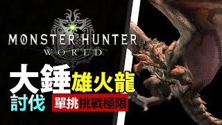 【 MHW 雄火龍 】單挑 極限挑戰  |  武器: 大錘 操作示範【Monster Hunter: World MHW 魔物獵人世界 | PS4 PC 中文 Gameplay 】