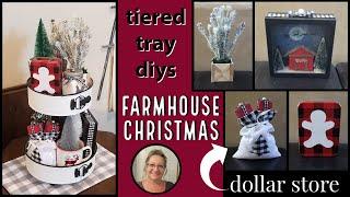 Farmhouse Christmas Tiered Tray DIYS~Dollar Tree Christmas DIYS~Tiered Tray Christmas Decor