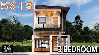 Small Two Storey House Design - 3 Bedroom 5 X 13 Meters