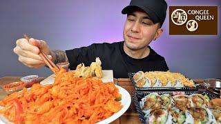 MUKBANG Eating Pad Thai And Sushi Rolls *Congee Queen & H Mart*