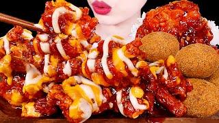 ASMR MUKBANG｜FRIED CHICKEN, CHEESE BALL, CHEESE STICK, RICE 맘스터치 핫치즈빅싸이순살, 치즈볼, 치밥 EATING SOUNDS 먹방