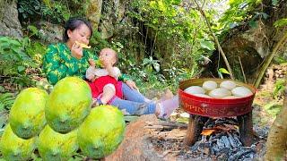 A single mother found a nest of chicken eggs in the forest. Fire making skills