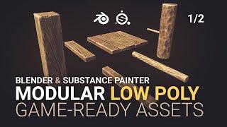 (3d Speed Game Art) Lowpoly MODULAR Game-ready Assets | Wooden 3d Modular Pieces in Blender 3d (1/3)