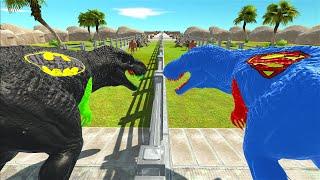 SUPERMAN T-REX vs BATMAN T-REX DEATH RUN COMPETITION - Animal Revolt Battle Simulator