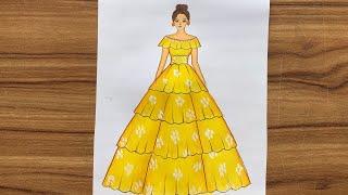 How to draw a beautiful barbie girl with beautiful dress |barbie doll drawing-Jk Art Gallery