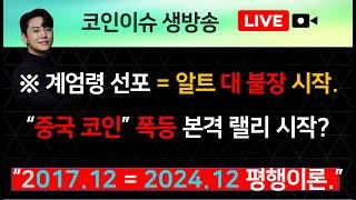 비상 계엄령 선포 = 알트 대 불장 시작 시그널. “중국 코인” 폭등 본격 랠리 시작? “2017년 12월 = 2024년 12월 평행이론.”