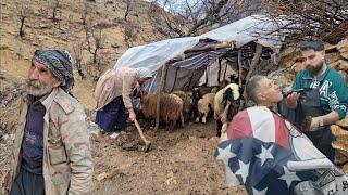 Iran nomadic life: Farewell  Jahangir with Maryam on a rainy day in the mountains