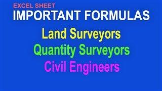 Important Formulas|Excel Sheet for Land Surveyors|Quantity Surveyors|Civil Engineers