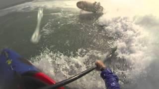 Freestyle kayak surfing in Pembrokeshire