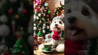 Christmas cute Dog, Christmas Ambience Yule Log, Santa Dog