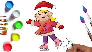 How to draw a girl on skates easy and simple, beautiful winter drawings for drawing with children