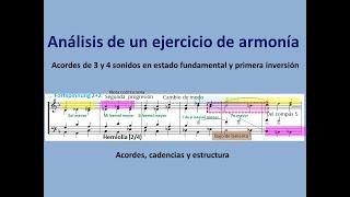 Análisis de un ejercicio de armonía. Acordes de 3,4 y 5 sonidos sin notas de adorno.