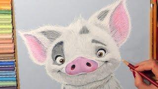 Drawing Pua Pig from Moana. Soft Pastel.