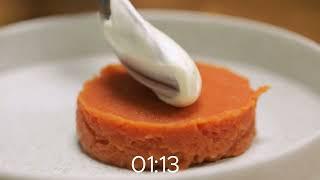 Texture modifiée : Tomate à la vanille et fromage blanc au sirop acidulé avec Les Modulables